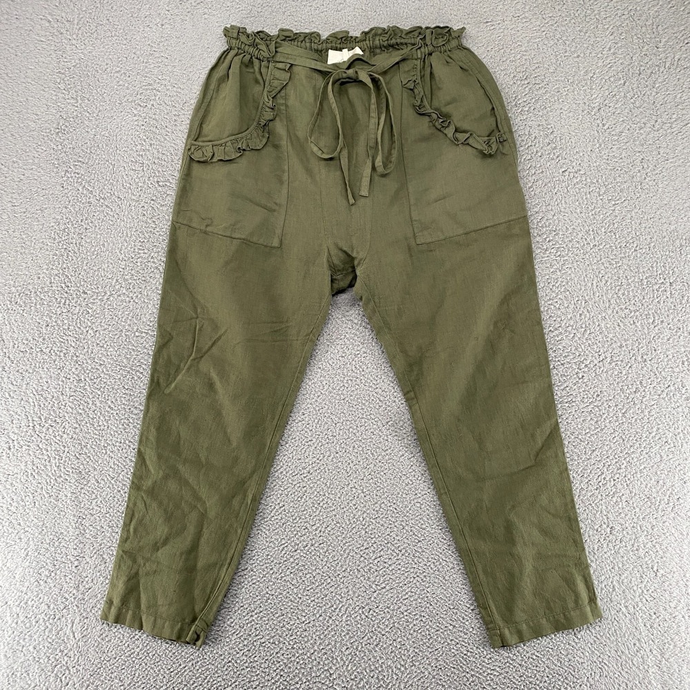 The Great. Pants Womens 1 / Small Linen Blend Tulip Drop Crotch Pockets Ruffles - Picture 1 of 13